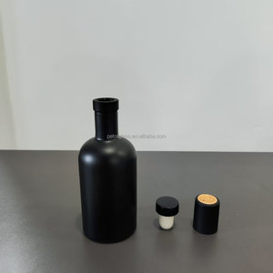 En stock, bouteilles de vin rondes en verre noir mat de 100 ml avec bouchon noir et films rétractables - Product Image 3