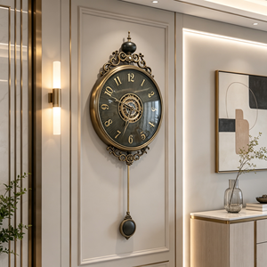 <span class=keywords><strong>Orologio</strong></span> <span class=keywords><strong>a</strong></span> <span class=keywords><strong>Pendolo</strong></span> Retrò in Bronzo per Arredamento Casa Europea con <span class=keywords><strong>Ingranaggi</strong></span> <span class=keywords><strong>a</strong></span> Vista, Guscio di Abalone, Movimento al Quarzo Silenzioso, <span class=keywords><strong>Orologio</strong></span> Decorativo - Product Image 3