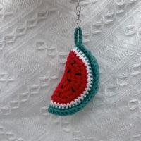 Groothandel Schattige En Mooie Hand Gehaakte Watermeloen Kechain Aangepaste Label Hand Gehaakte Vruchten Sleutelhanger