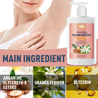 SUMAX 200ml Bouteille de presse blanche Huile de noix du Maroc et crème dépilatoire à la fleur d'oranger + grattoir