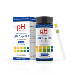Bandelettes de <span class=keywords><strong>test</strong></span> d'indicateur de <span class=keywords><strong>pH</strong></span> d'usine personnalisées 4.5-9.0/0-14 pour la valeur de <span class=keywords><strong>pH</strong></span> de <span class=keywords><strong>test</strong></span> dans les échantillons d'<span class=keywords><strong>urine</strong></span> et de salive - Product Image 1