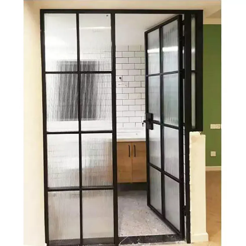 French style real project case double glazed glass steel swing doors with screen