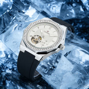 นาฬิกาข้อมือผู้ชาย FORSINNING หรูหรา ระบบออโตเมติก ตัวเรือนสแตนเลสสตีล ดีไซน์เพชร 3 มิติ หน้าปัดเรืองแสง กันน้ำ 3BAR ระบบตูร์บิญอง - Product Image 5