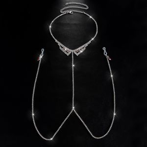 Bijoux de poitrine <span class=keywords><strong>sexy</strong></span> sans <span class=keywords><strong>piercing</strong></span>, chaîne de corps pour la plage d'été, clips de tétons en cristal avec accessoires de collier ras-du-cou pour femmes - Product Image 2