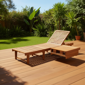 Tumbona Plegable de Madera de Acacia Sólida con Almacenamiento, Reclinable para Exteriores, Diseño Moderno, Patas Cónicas, Acabado Marrón - Product Image 2