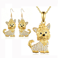 Ensemble de bijoux fantaisie en alliage et strass pour femme, motif chien Yorkshire avec nœud, collier et boucles d'oreilles, simple et raffiné, très populaire