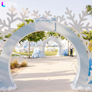 LEDA Modern Wedding Round <b>Backdrop</b> 3D Blue Snowflakes Layered Half Metal Arch for wedding <b>party</b> - Product Image 4
