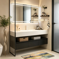 Meuble de salle de bain mural flottant en gros, vasque en dalle de pierre avec miroir LED intelligent, couleurs personnalisables OEM ODM