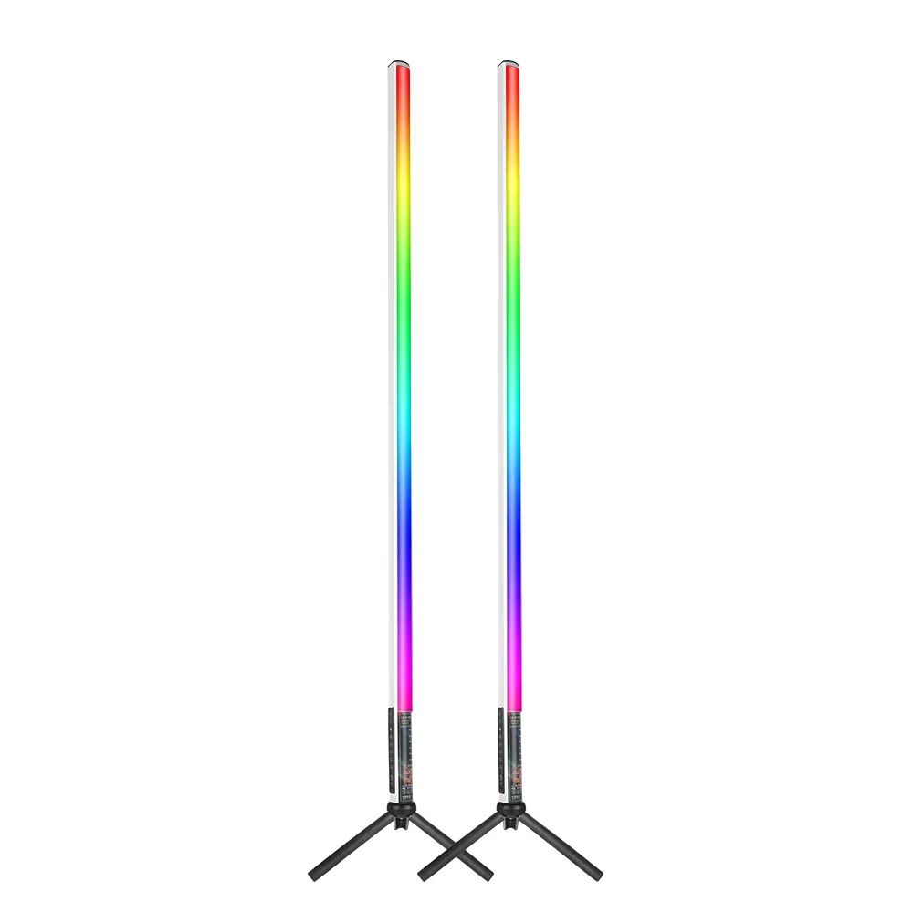 LUXCEO 2 Pack Mood Lights 4ft Portable USB Rechargeable LED Tube Light RGB Colored Battery Powered Video Light with Tripod