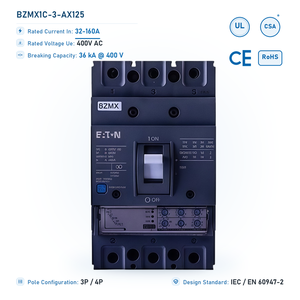 เบรกเกอร์วงจรแบบหล่อขึ้นรูป BZMX 125A 3 โพล 36kA ชนิด Thermal Magnetic Trip 400V AC สำหรับตู้จ่ายไฟ - Product Image 2