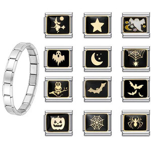 Halloween Modular Bracelet Set Titanium Steel Black Enamel Charms Party Jewelry - Product Image 1
