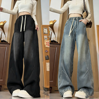 Nouveauté : Jeans en denim style streetwear américain pour l'hiver, pantalon décontracté unisexe à jambe droite et coupe ample, doublé polaire, pour hommes et femmes