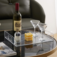 Plateau de Service Rectangulaire en Acrylique Transparent, Idéal pour Hôtels et Usage Domestique, Présentoir pour Aliments, Café, Buffet, Pain, Gâteaux et Snacks