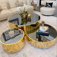 Meubles de salon très vendus, ensembles de tables basses, acier inoxydable, luxe, miroir, 3 pièces, table basse ronde