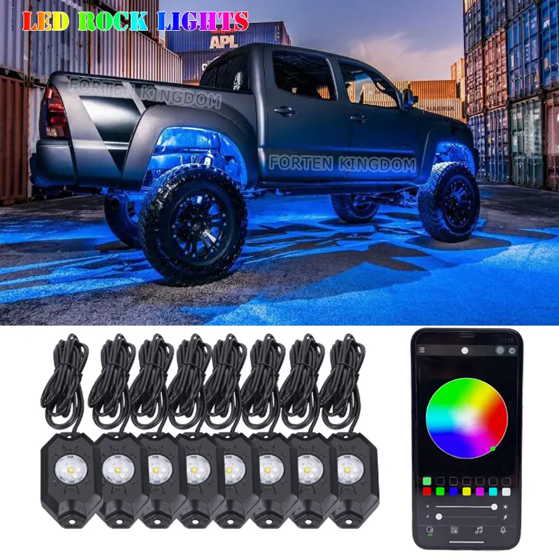 4/6/8/12 pods LED Rock Light Car Underglow Lights App Remote Control RGB Color Light Pods Off Road Cars ATV UTV