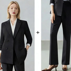 Conjunto de Blazer Entallado con Solapa de Pico para Mujer, Venta al por Mayor de Fábrica de Ropa Personalizada, <span class=keywords><strong>Traje</strong></span> de Mujer con Cuello en V OEM - Product Image 4