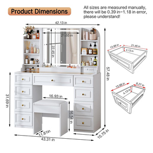 Station <span class=keywords><strong>de</strong></span> maquillage professionnelle haut <span class=keywords><strong>de</strong></span> gamme <span class=keywords><strong>avec</strong></span> <span class=keywords><strong>miroir</strong></span> éclairé réglable et prise <span class=keywords><strong>de</strong></span> courant, ensemble <span class=keywords><strong>de</strong></span> coiffeuse <span class=keywords><strong>de</strong></span> 43 pouces - Product Image 2