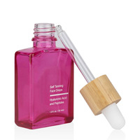 Bouteilles de sérum compte-gouttes en bambou compte-gouttes cosmétique verre sérigraphie paquet de soins de la peau Eco carré vide rose 15ml 30ml 50ml 100ml