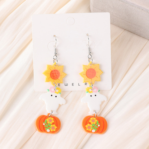 1 par de pendientes de gota de abalorios de maceta mágica de Halloween, joyería de calabaza fantasma de girasol acrílico para mujer y niña, regalos de cumpleaños de vacaciones - Product Image 5
