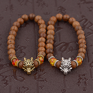 Pulsera de Piedra Volcánica Natural con Cuentas de Madera, Energía Curativa, Cabeza de Dragón - Product Image 3