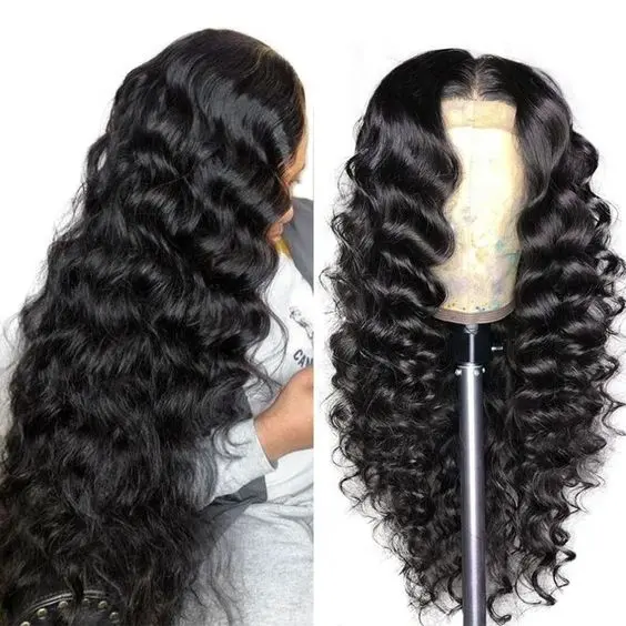 Wig renda depan gelombang dalam longgar grosir untuk Wig tanpa lem rambut Brasil Virgin wanita hitam Wig depan renda rambut manusia 13x4