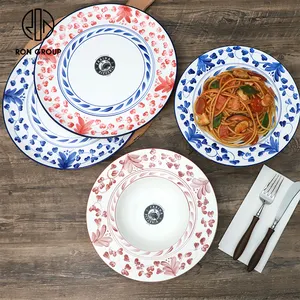 Дешевая Современная ресторанная Декоративная посуда, ротанговая цветочная керамическая сине-белая фарфоровая тарелка, наборы посуды