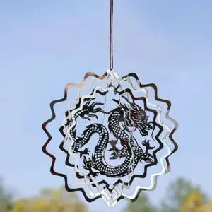 3D Dragon Hollow Metal Keel Wind Rotor Sublimation Rotating Wind Chime Balcony Garden Courtyard Decoration Pendant Home Decor
