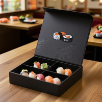 Caja de Sushi de Papel Personalizada de Lujo Reciclable de Fábrica OEM con Tapa Magnética Negra, Caja de Cartón con Logotipo