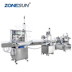 ZONESUN ZS-FAL180P7自动塑料扁圆瓶化妆品灌装贴盖式贴标机生产线