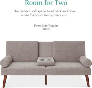 Sofá Cama Convertible Moderno Tapizado, Sofá Pequeño Plegable con Reposabrazos Redondeados y 2 Portavasos, Gris - Product Image 6