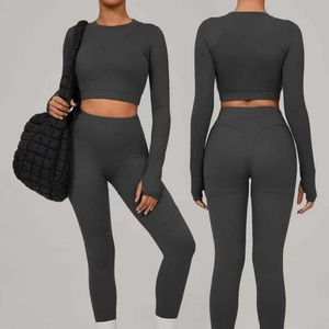 Conjunto <span class=keywords><strong>de</strong></span> Yoga para Mujer, Cintura Alta, Forrado <span class=keywords><strong>de</strong></span> Felpa, Control <span class=keywords><strong>de</strong></span> Abdomen, Ropa Deportiva, Top <span class=keywords><strong>de</strong></span> Manga Larga Sin Relleno y Leggings Levanta Glúteos para Gimnasio - Product Image 1