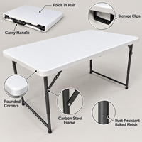 Table pliante de 120 cm avec poignée de transport, table utilitaire portable blanche, structure en acier carbone pour événements en plein air, restauration et camping