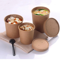 Récipient écologique personnalisé pour aliments à emporter bols à nouilles en papier kraft tasse à soupe avec couvercle