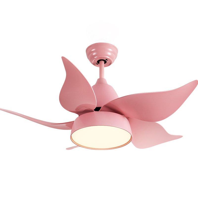Small pink Fantasy Ceiling Fan Lamp for Girls Bedroom Abs Blades Ac Motor Wall Control Fan Light