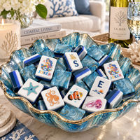 Jeu de tuiles de mahjong américain superposées, bleu marbré, motifs gravés Océan et Joker, pour les jeux en club, les soirées en famille et les cadeaux