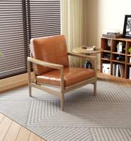 Fauteuil de salon confortable en bois d'hévéa avec accoudoirs gravés, chaise de jeu de société résistante aux rayures, chaise Hank