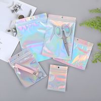 Sacs PE à fermeture éclair plate, transparents, holographiques, réutilisables, personnalisés, scellés sur 3 côtés, pour mini bijoux, emballage laser, 100 pièces, vente chaude