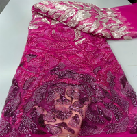Dernière Nouveauté : Tissu en Dentelle Brodé de Luxe à Paillettes Bicolores et Perles, Voile Écologique de 5 Yards pour Robe de Mariée