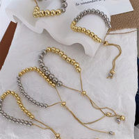 Bracelet chaîne à perles rondes en métal doré et argenté réglable style Bolo pour femme, idéal pour le quotidien et la mode