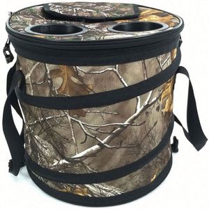 Custom 24 Can Pop up Cooler Folding Barrel Cooler Collapsible Circular Pop up Cooler OEM Camouflage Picnic <b>Lunch</b> <b>Bag</b> Camping - Product Image 2