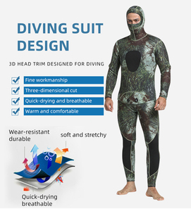 Camouflage Spearfishing Suit Men's 3mm 5mm Super Stretch <strong>Neoprene</strong> Two Piece Hooded Spearfishing Wetsuit Diving Suit - Product Image 5
