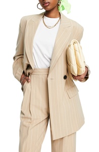 Abiti da <span class=keywords><strong>donna</strong></span> a righe personalizzati colletto dentellato oversize un bottone di alta qualità nuovi disegni giacca Blazer da <span class=keywords><strong>donna</strong></span> a maniche corte - Product Image 5