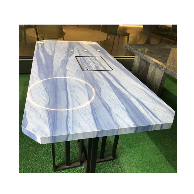 Decorative Big Thin Slab Artificial Blue Sintered Stone Azul Macaubas Dining Table Top