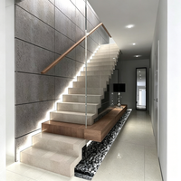 Kit d'escalier en L en bois Ace avec marches, éclairage LED moderne, contrôleur et rampe en verre – Escalier flottant