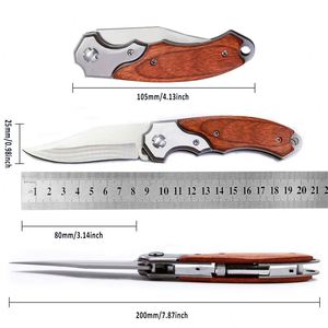 Couteau tactique pliant à lame fixe, manche en bois, idéal pour le bushcraft, la chasse, le camping, couteau de poche OEM avec lampe LED – Produit le plus vendu - Product Image 3