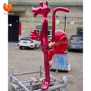 Tùy Chỉnh Màu Hồng Panther Thép Không Gỉ Điêu Khắc Ngoài Trời Trung Tâm Mua Sắm Phim Hoạt Hình Động Vật Sàn Đấm Trong Phụ Kiện Sơn Kỹ Thuật - Product Image 3