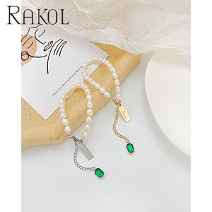 RAKOL ZPB321 Chapado en oro mate Zirconia cúbica perla de agua dulce impermeable pulsera de acero inoxidable joyería para mujer - Product Image 5