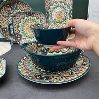 Service de Table Luxe en Céramique de Porcelaine Verte Bohème pour Restaurant et Mariage, Écologique et Compatible Lave-Vaisselle