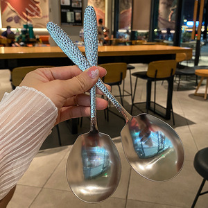 Hammer Patterned Thickened Stainless Steel Serving Spoon 201 Steel Buffet Service Restaurant Use - Product Image 1