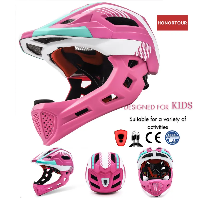 HONORTOUR-Casco de bicicleta de cara completa para niños, casco de ciclismo para niños, casco de patinete para niños con almohadilla extraíble para la barbilla